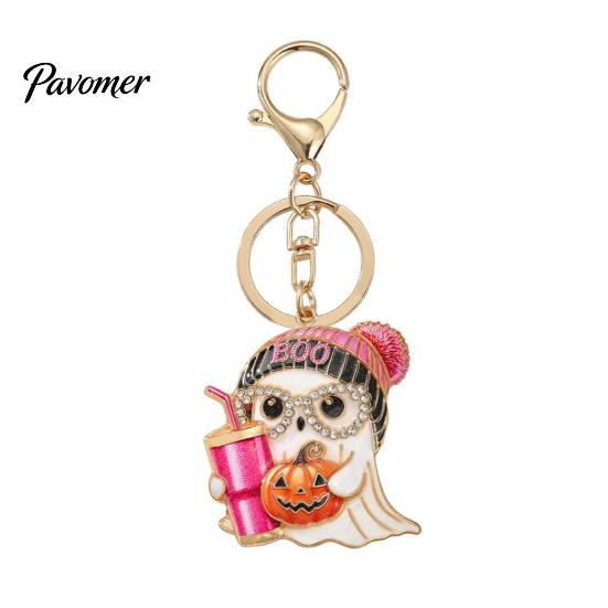 Halloween Bag Charm Cartoon Ghost Keychain for Backpack, Holding Milk Festive Party Favor Tea Pumpkin Keyring, Handbags Backpack Accessories