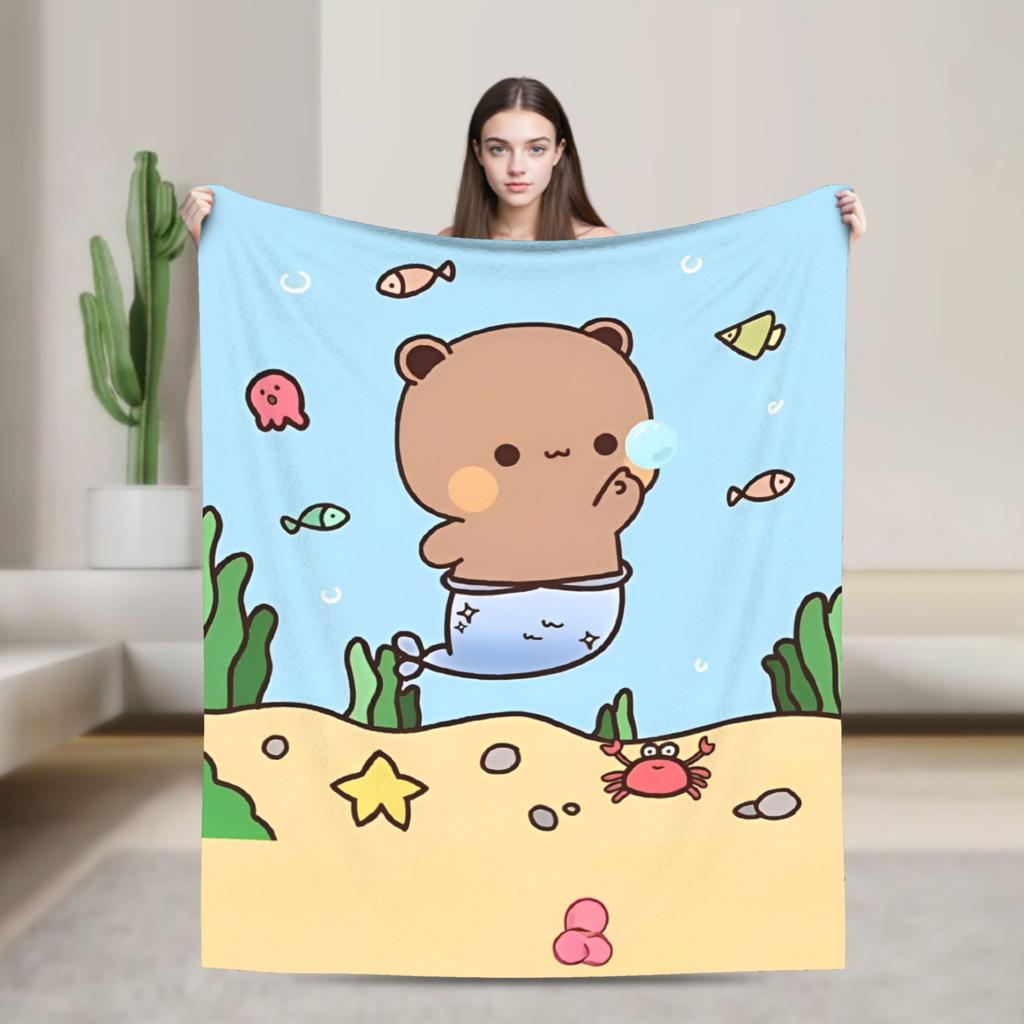 Super Soft Bubu Dudu Bear And Panda Throw Blanket Premium Flannel Fleece Lightweight Bed Blanket Cozy Plush Bedspread All Season