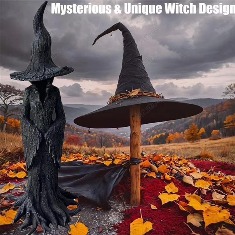 Gothic Resin Figurine Crackerbarrel Witch Statue Halloween Decor Retro Magician Dark Fantasy Ornament