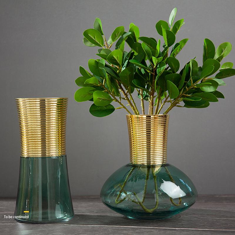 Metal Glass Vase Gold Round Flower Arrangement Accessories Flower Vase Home Furnishing Decoration Transparent Terrarium
