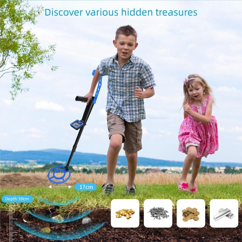 Kids Metal Detector Lightweight 1.2lbs Adjustable 60cm To 79cm Rod Secure Battery Cover Detects Gold Silver Coin Jewelry 10cm Underground Depth