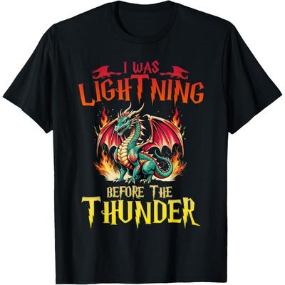 QRXYTVEIMN I Was Lightnings Before The Thunder Dragons Men Women Kid T-Shirt (Black, M)