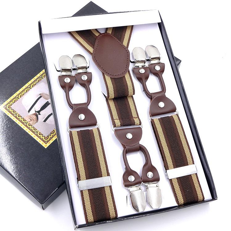 Men's Six-Clip Jacquard Wide Suspenders with Printed Webbing