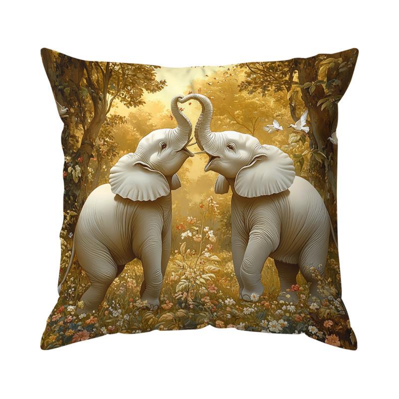 Jungle Elephant Cushion Pillowcase Printed Polyester 45X45Cm Throw Pillowcover Decorative Sofa Cushion Pillowslip Home Decor