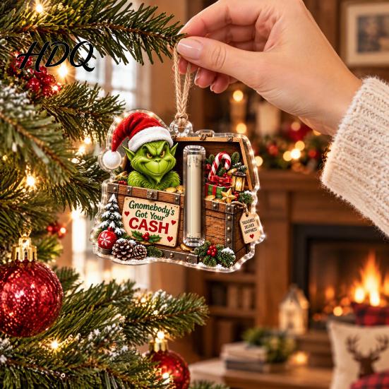 Christmas Tree Decoration with Money Clip Cash Gift Ornament 2D Acrylic Green Elf Card Decoration Personalized for Teenagers Xmas Hanging