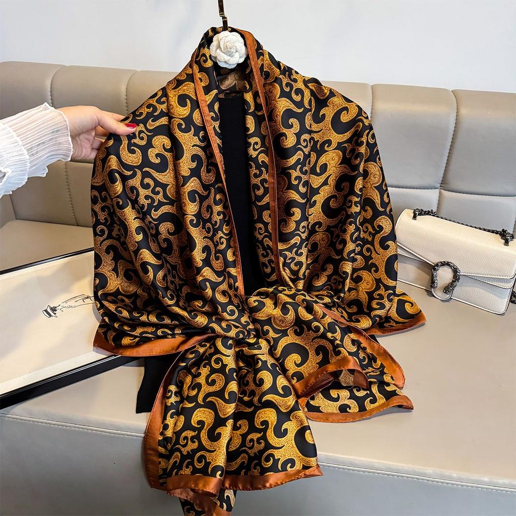 Women Luxury Scarf Soft Satin Headband Hijab Print Large Scarf Turban Foulard Summer Beach Stoles Wraps Shawl