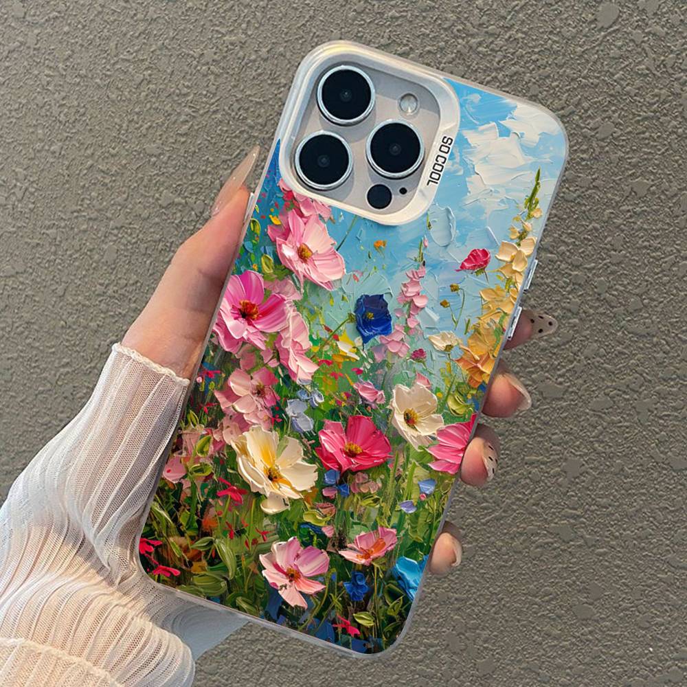 

Oil Painting Of Flowers frosted Phone Case For iPhone 17 16 15 14 Plus 13 12 11 Pro Max X Xs XR Silver Hard Cover iPhone 15 pro