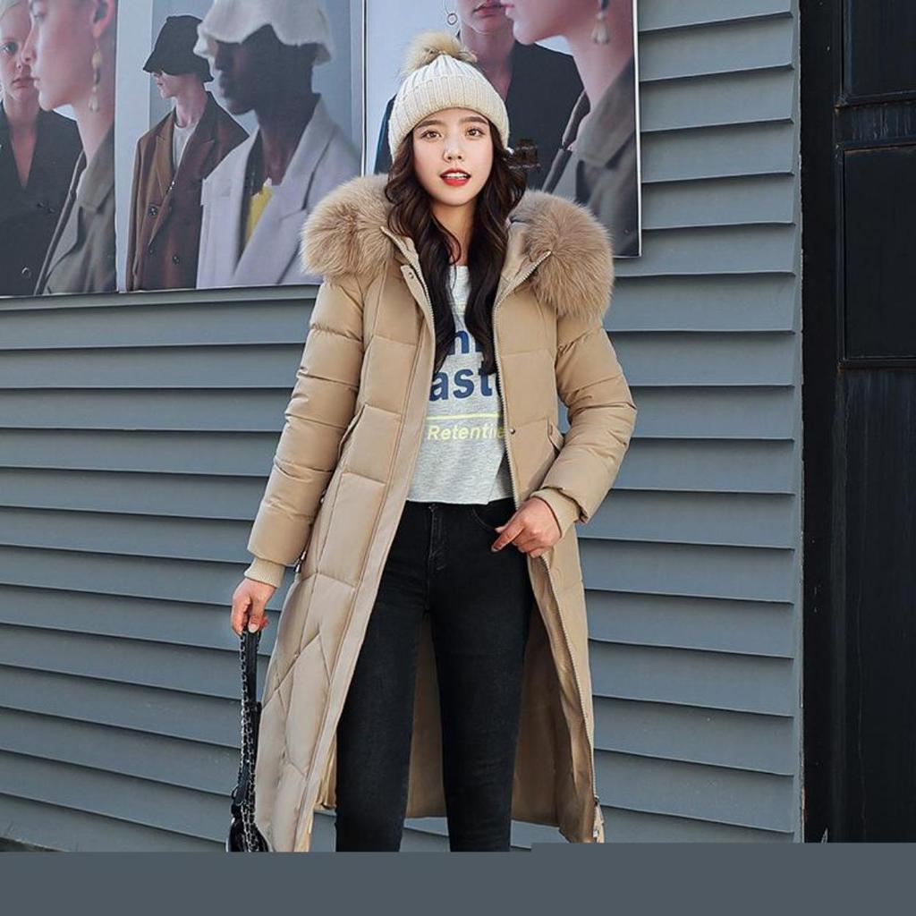 Winter Plus Size Cotton-padded Jacket Women's Coat Long Over-the-knee Padded Coat with Large Fur Collar