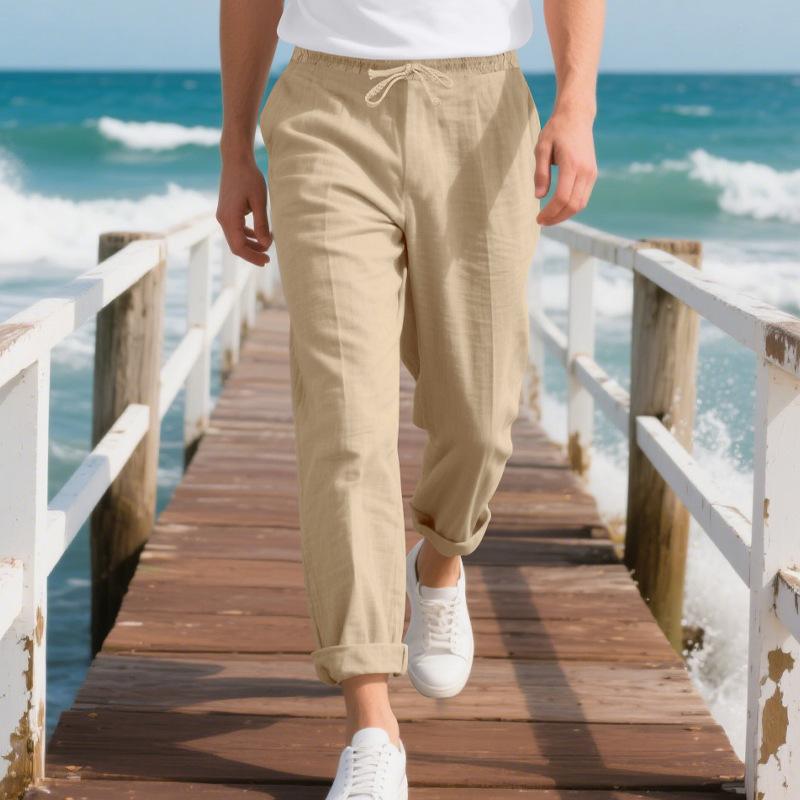 Spring and Autumn Men's Loose Casual Linen Hip Hop Beach Sports Wide Leg Casual Trousers Man