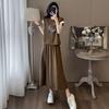 European Plus-Size Women's Two-Piece Set: Color Block Short Sleeve T-Shirt & Pocket Skirt