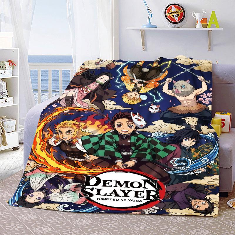 

Demon Slayer Plush Flannel Blanket Soft Warm Lightweight Throw for Couch Sofa Bed Cozy Travel Home Decor Gift Idea -QJY 75x90cm