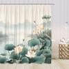 Chinese Style Shower Curtains Lotus Koi Bamboo Chinese Ink Painting Bathroom Curtain Vintage Bath Decorations For Home