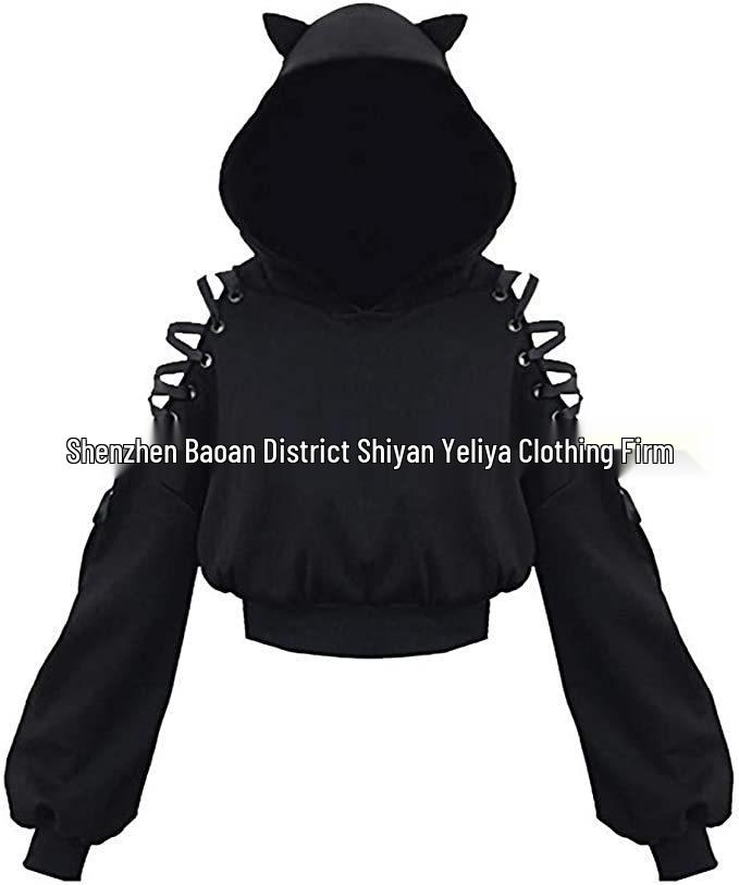 

2025 Європа Новий милий кіт укорочений худі з вирізами на плечах Доступний Small