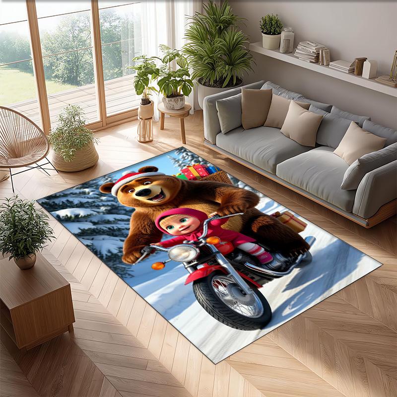 Masha and the Bear Crystal Velvet Rug, Soft Anti‑Slip Crystal Velvet Carpet for Living Room Bedroom Home Decor