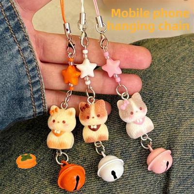 Lindo Gatito de Dibujos Animados Tridimensional Campana Cordón para Teléfono Móvil con Cuentas Llavero a Juego Accesorios Charm para Bolso de Moda para Mujer