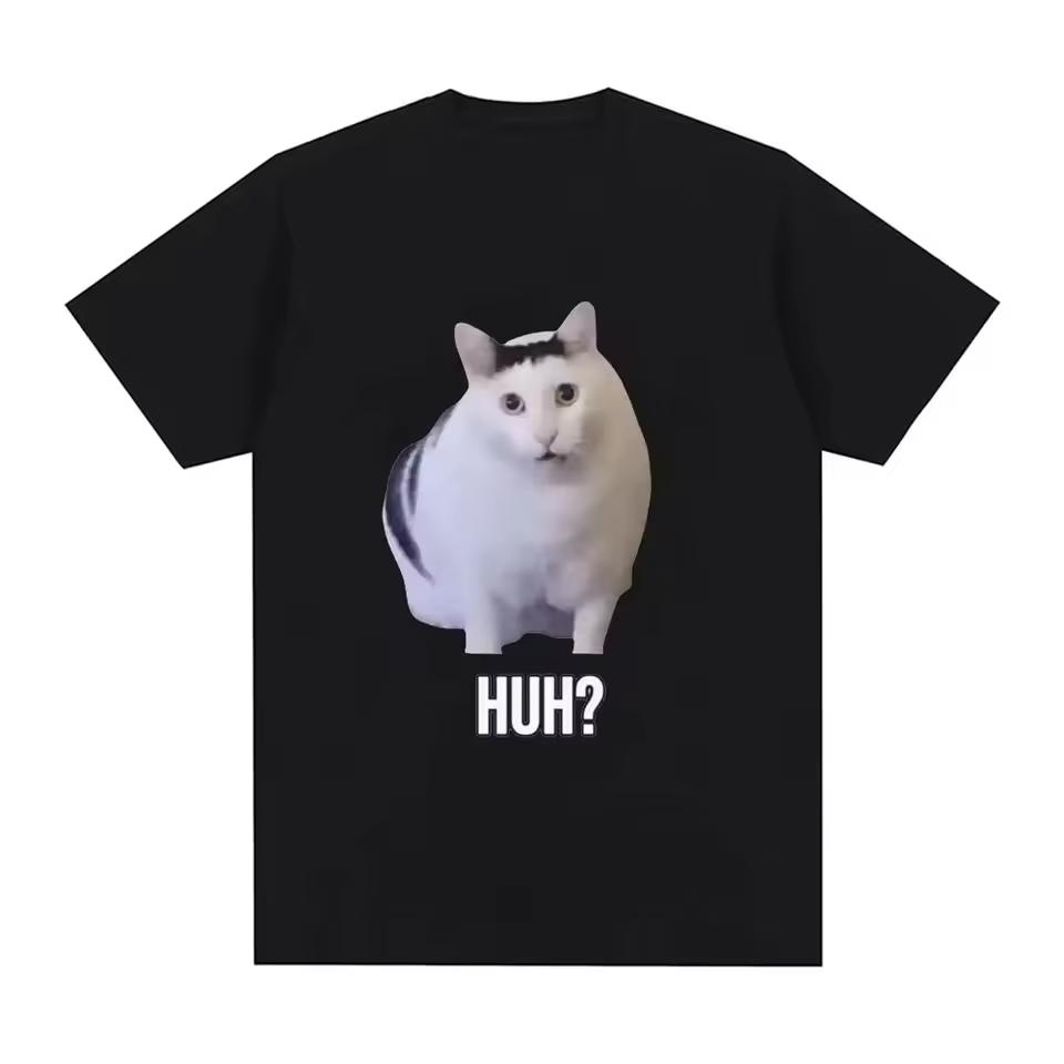 Cat Saying Huh? Funny Meme T shirt Men Women Breathable Short Sleeve Oversized T shirts Fashion Harajuku Tee Shirt Y2k Top