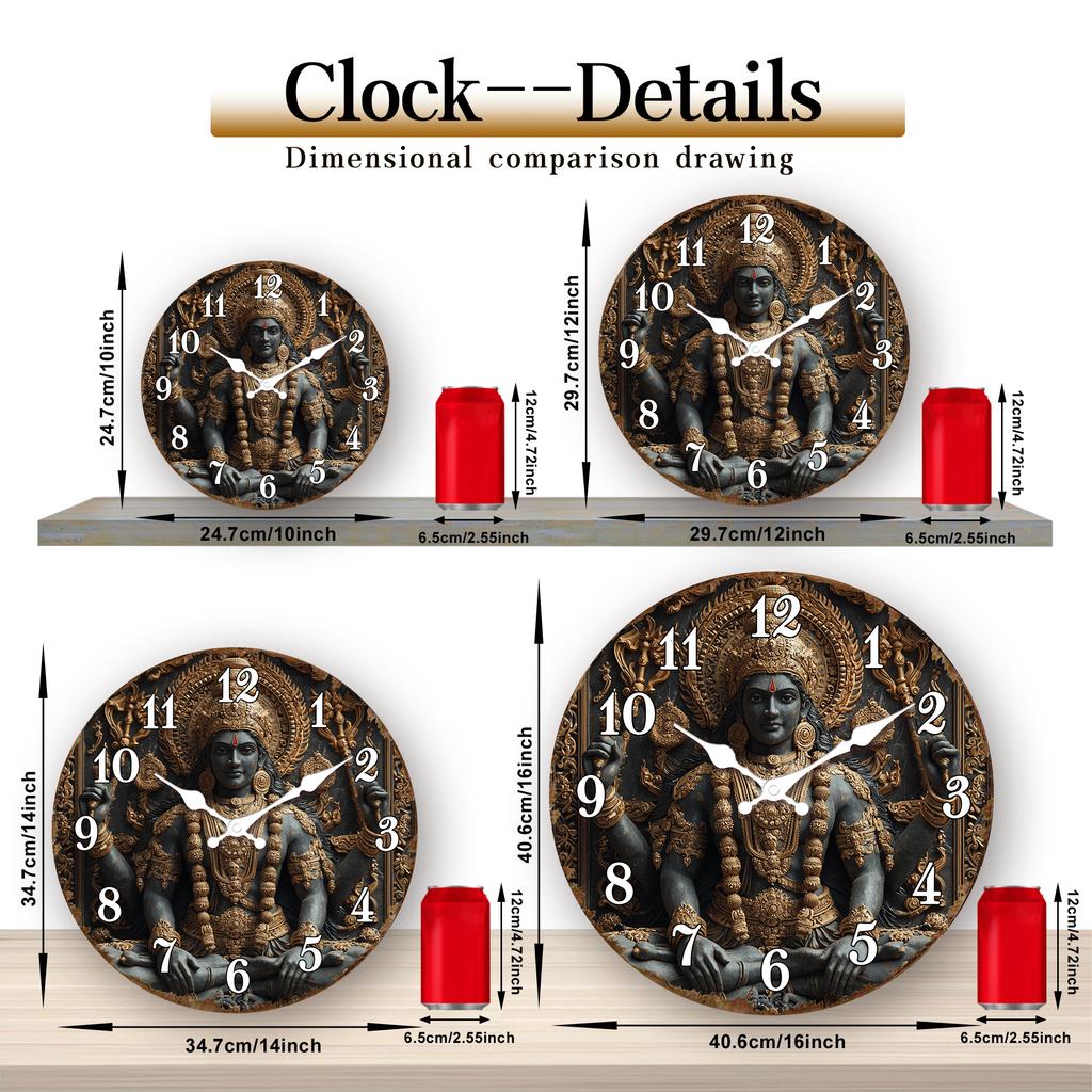 Intricate Hindu Goddess Statue Design Round Wall Clock, Spiritual Decorative Clock with Ornate Details, Unique Wall Watch for Me