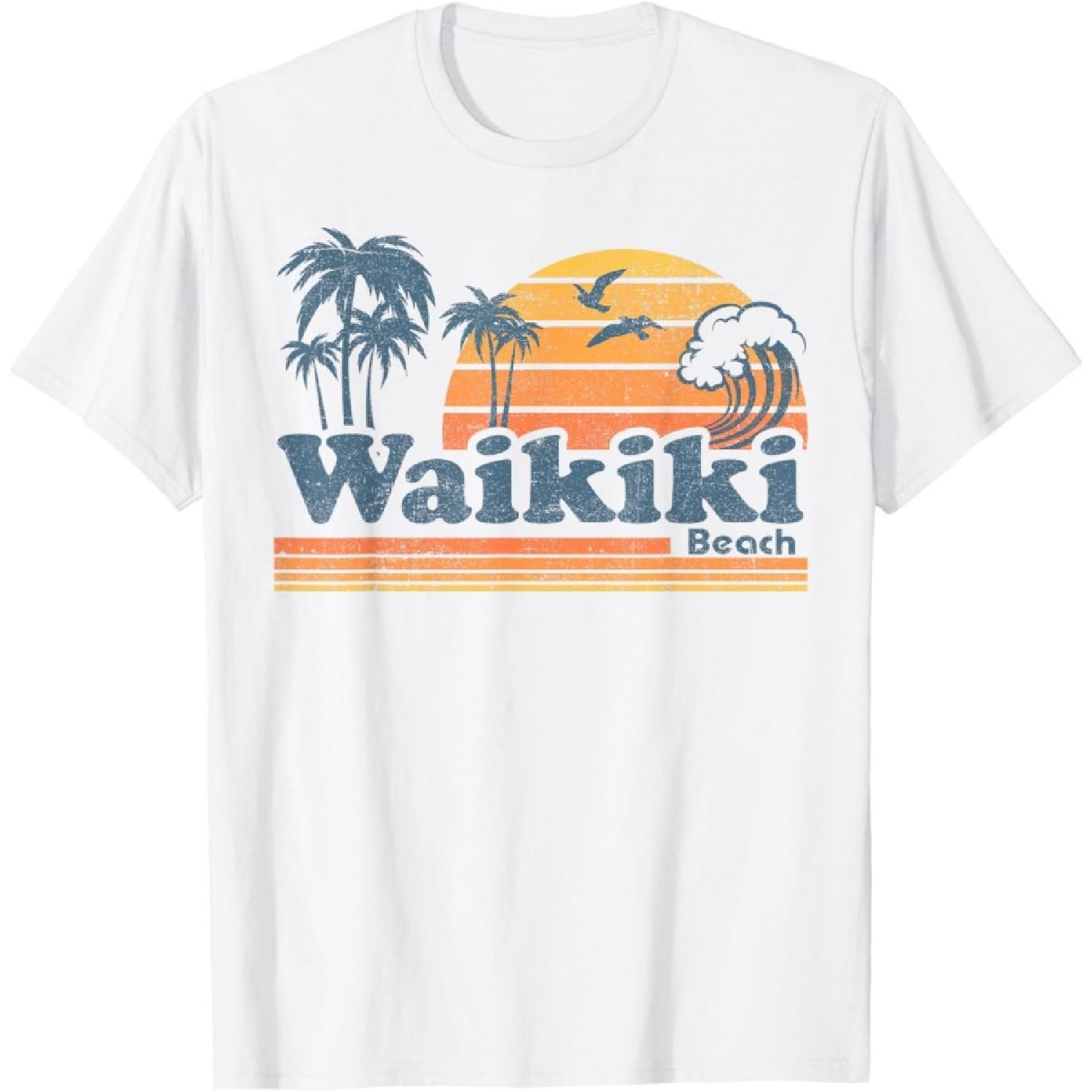 Вайкики Гонолулу Гавайи Винтажная Пляжная Серфинг Ретро Гавайская Футболка S