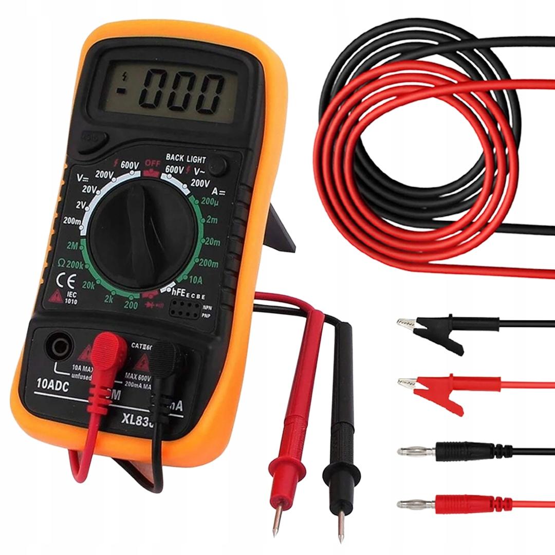 

Rosfix Zestaw Pomiarowy Multimetr Cyfrowy XL830L + Przewody Krokodylkowe 100cm – 1000V 15A | Do Elektroniki i Instalacji | Wyświetlacz LCD