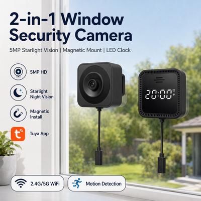 Smart Window Camera HD 5MP 5G WIFI Camera Clock Display Bidirectional Intercom Night Vision Indoor Safety Camera TUYA APP
