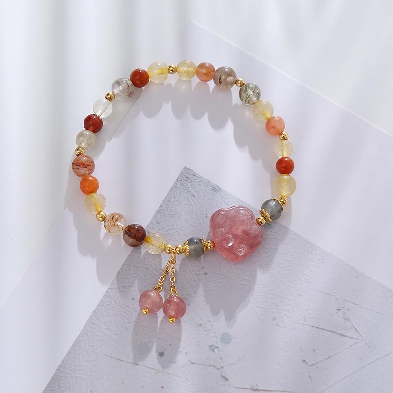 Natural Crystal Bracelet Strawberry Crystal Cat Claw Bracelet Bangles Women Fashion Jewelry Accessories Gift