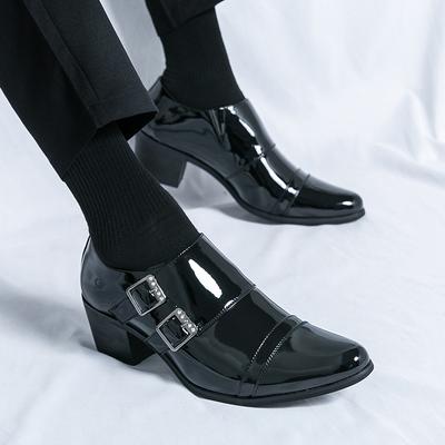 Brand Men Double Buckle Casual Leather Shoes Men's Casual Business Formal Shoes Fashionable High-heeled Versatile Wedding Shoes