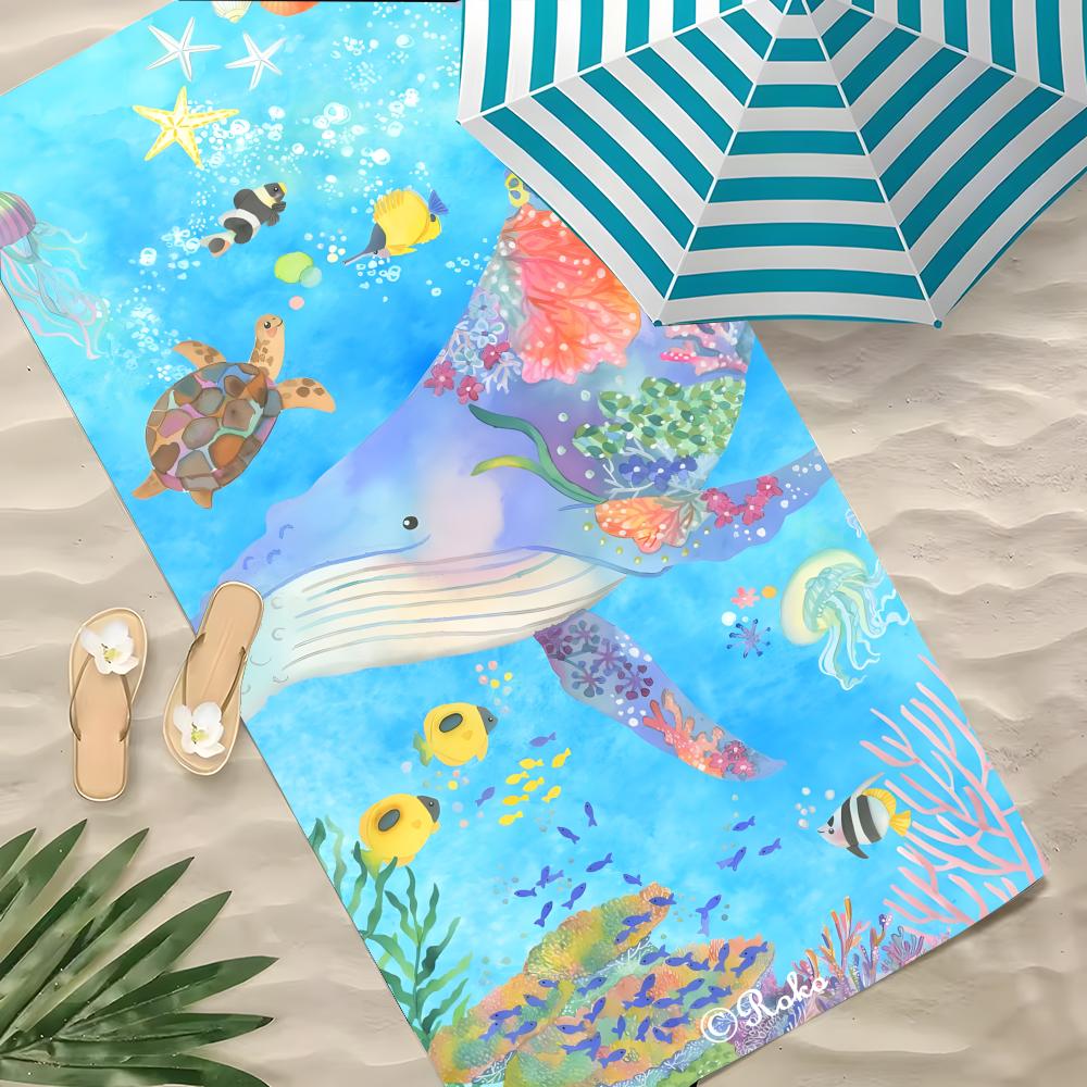 A-Aquatic Creature Pattern Towel Microfiber Beach Towel, Quick-Dry, Sand-Free, Ultra-Fine Fiber, Super Soft.