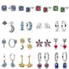 European 925 Silver Star Moon, Butterfly, Red Green Square Earrings, Suitable for Women's Festival Exquisite Charm Jewelry Gifts