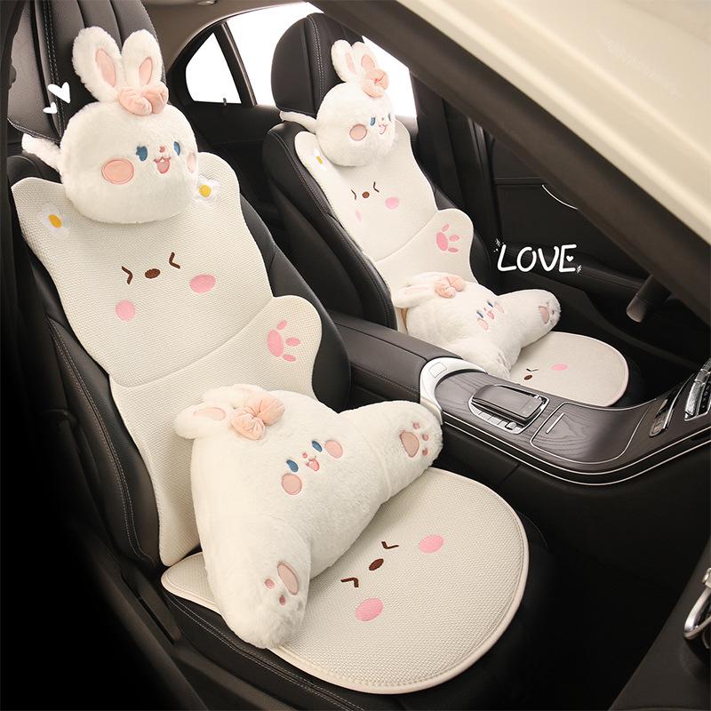 Universal Car Seat Cushion - Cute Cartoon Bear Design for Leapmotor C10/B01/B10/C11, Cotton Linen Fabric for All Seasons