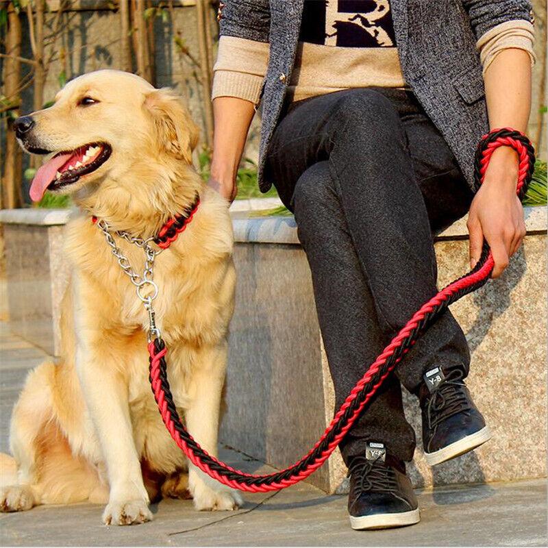 thumbnail image 2 of Heavy Duty Dog Leash & Collar Set - Metal Chain & Nylon Rope Combo For Large Dogs, Anti-Bite 2 of 5