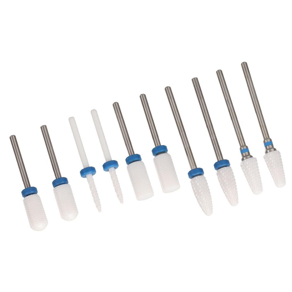10pcs Ceramic Ceramic Nail Drill Bit Set  Nail Surface Polishing And Shaping