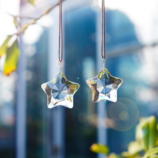Yousheng 1/6Pcs Faux Crystal Star Suncatcher Decoration Indoor Outdoor Garden Window Wall Hanging Rainbow Maker Clear Five-pointed Star Ornament