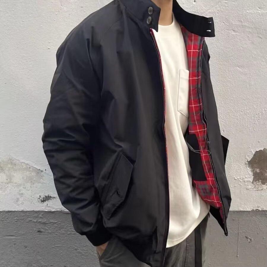 Men's Khaki Harrington G9 Retro Casual Jacket - Spring/Autumn, Stand Collar, Windproof Motorcycle Outerwear