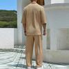 Completo da due pezzi con camicia alla moda e pantaloni casual da uomo in tinta unita estivo