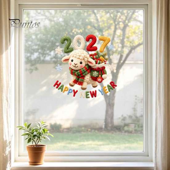 New Year Glass Decals Happy Window Cling, 2027 Crochet Sheep Snowflake Holiday Decor Sticker Glas Sticker, Reusable Christmas Decoration Static Decal