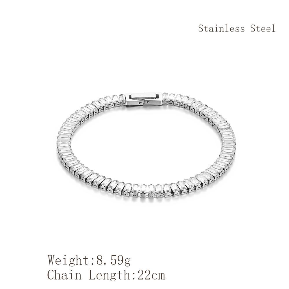 

Хип-хоп квадратный бриллиантовый браслет: Роскошная нержавеющая сталь, минималистичный дизайн высокого класса. серебряный