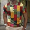 Vintage Colorful Grid 3D Printed POLO Shirt Men's Casual Gentleman Short-sleeved Top Outdoor Casual Men's and Women's Polo Shirt