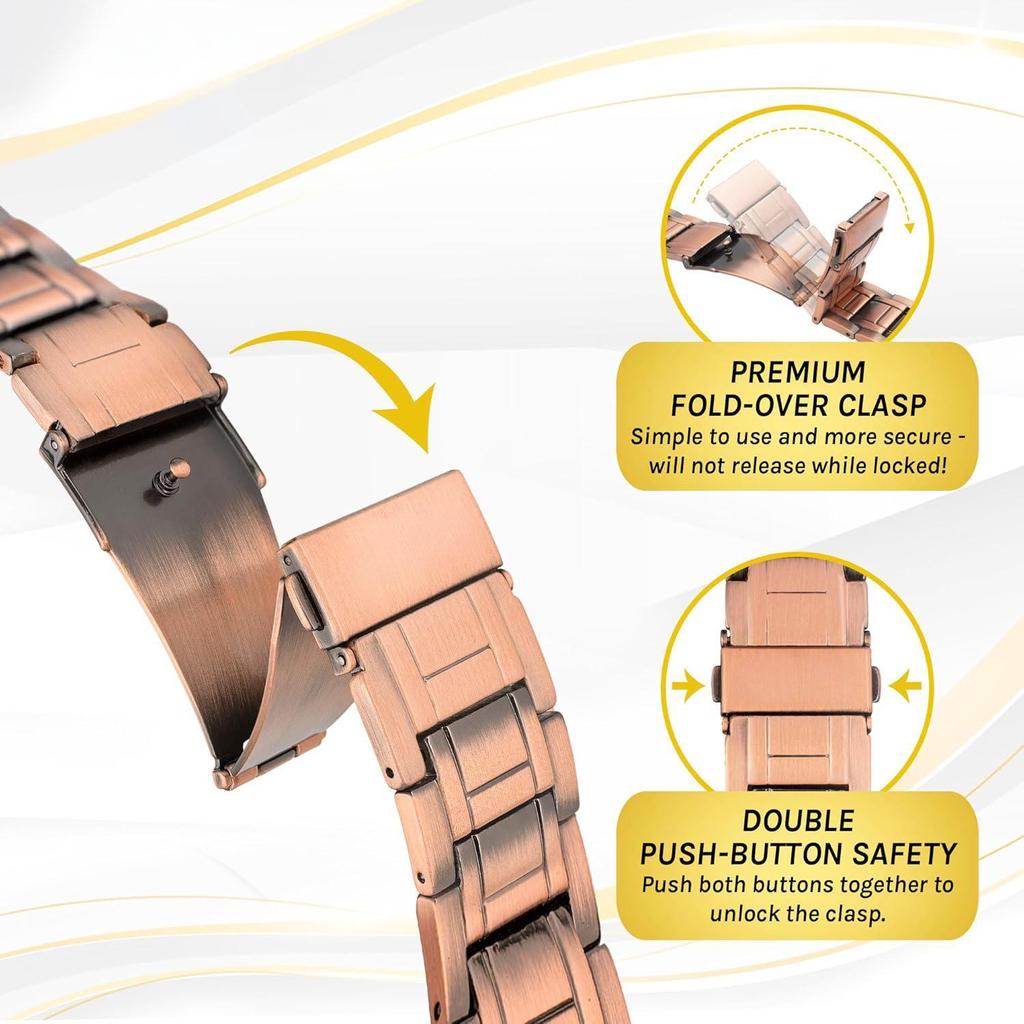 Premium Pure Copper Bracelet for Men with Deployant Clasp Design Wristband Jewelry Gifts