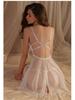 Man Yan Sexy Hollow-Out Bow Suspender Nightgown Sleepwear with Bust Support