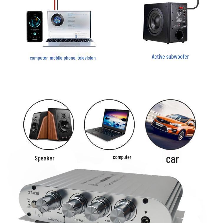 ST-838 Mini Subwoofer: 2.1 Kanal 12V Verstärker für Heim & Auto mit Super Heavy Bass