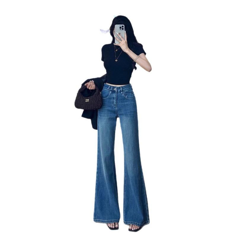Womens High-Waisted Flared Jeans Slim Fit Non-Clings Wide Leg Denim Pants Winter Stylish Casual