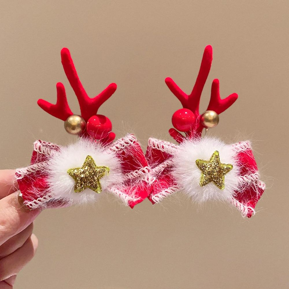Merry Christmas Decor Christmas Elk Hairpin Sequin Bowknot Children Deer Antler Hair Clip Korean Hair Accessories Star