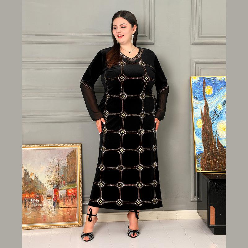 

Платье макси с рукавами-трубами в клетку в ближневосточном стиле XXL чёрный