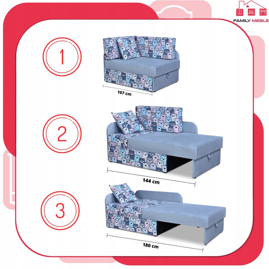 Children's Corner Sofa Bambino Extendable Container Bed Children's Mattress Kubuś