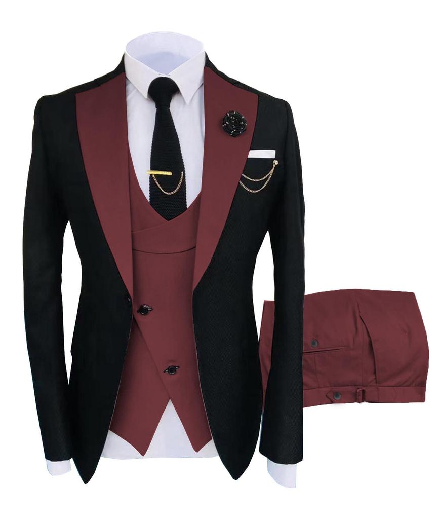 Men's Slim Fit Wedding & Business Tuxedo Suit Set with Vest & Pants