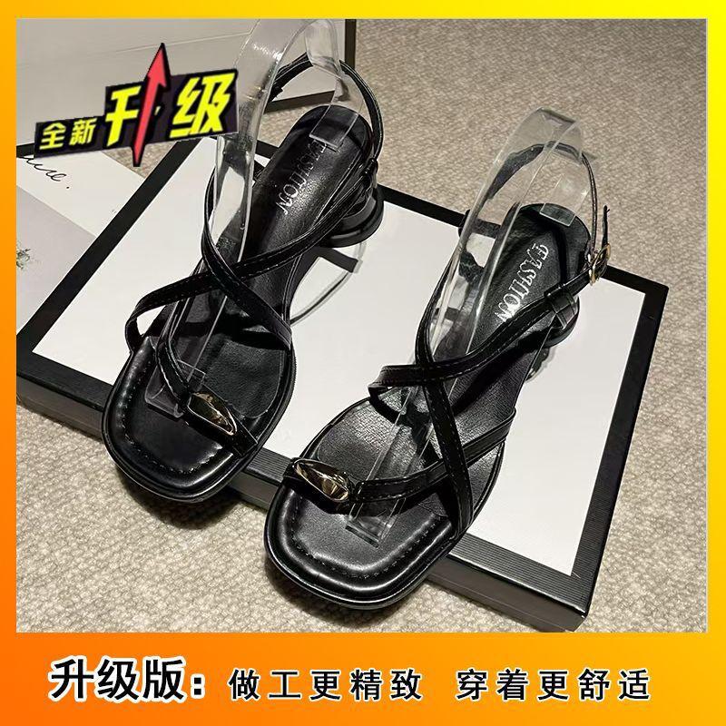 French thick heel Roman shoes sandals women's pinch toes high sense fashion girl high heels 2025 autumn new