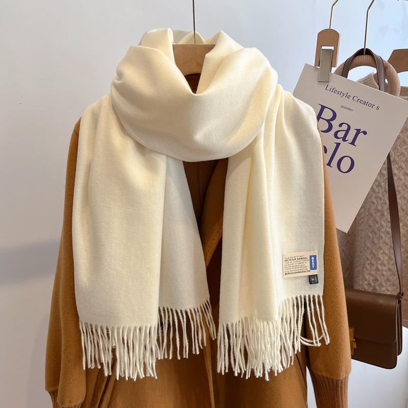 New solid color imitation cashmere scarf women's autumn and winter versatile high-end shawl warm thickened scarf dual-purpose