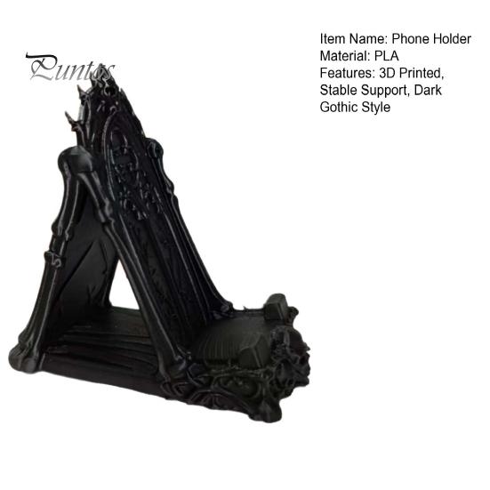 Cell Phone Stand for Desk 3D Printed Gothic Window Stand, Vintage Skull Vine Relief Organizer, Niche Dark Style Gift Academia Holder Phones,