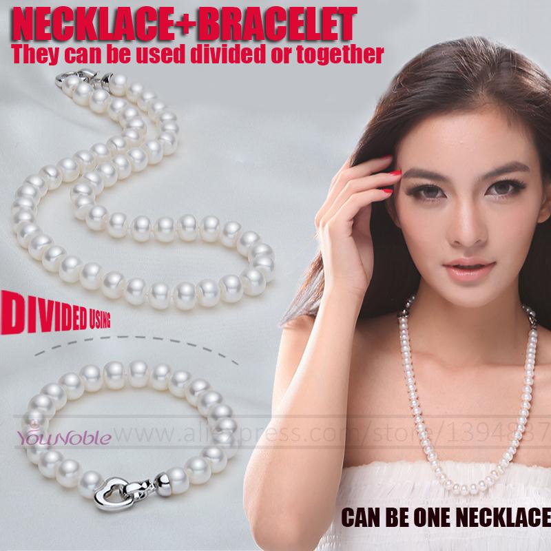 Set Collana e Bracciale di Perle d'Acqua Dolce Naturali per Matrimonio, Set di Perle Argento 925 Bianco Regalo per Ragazze Mamma Anniversario