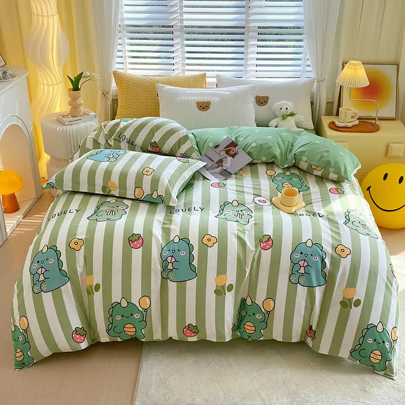 Green Stripe Dinosaur Pure Cotton Duvet Cover 180x220cm